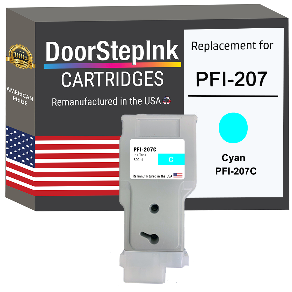 DoorStepInk Brand for Canon PFI-207 300mL Cyan PFI-207C Remanufactured in the USA Ink Cartridge