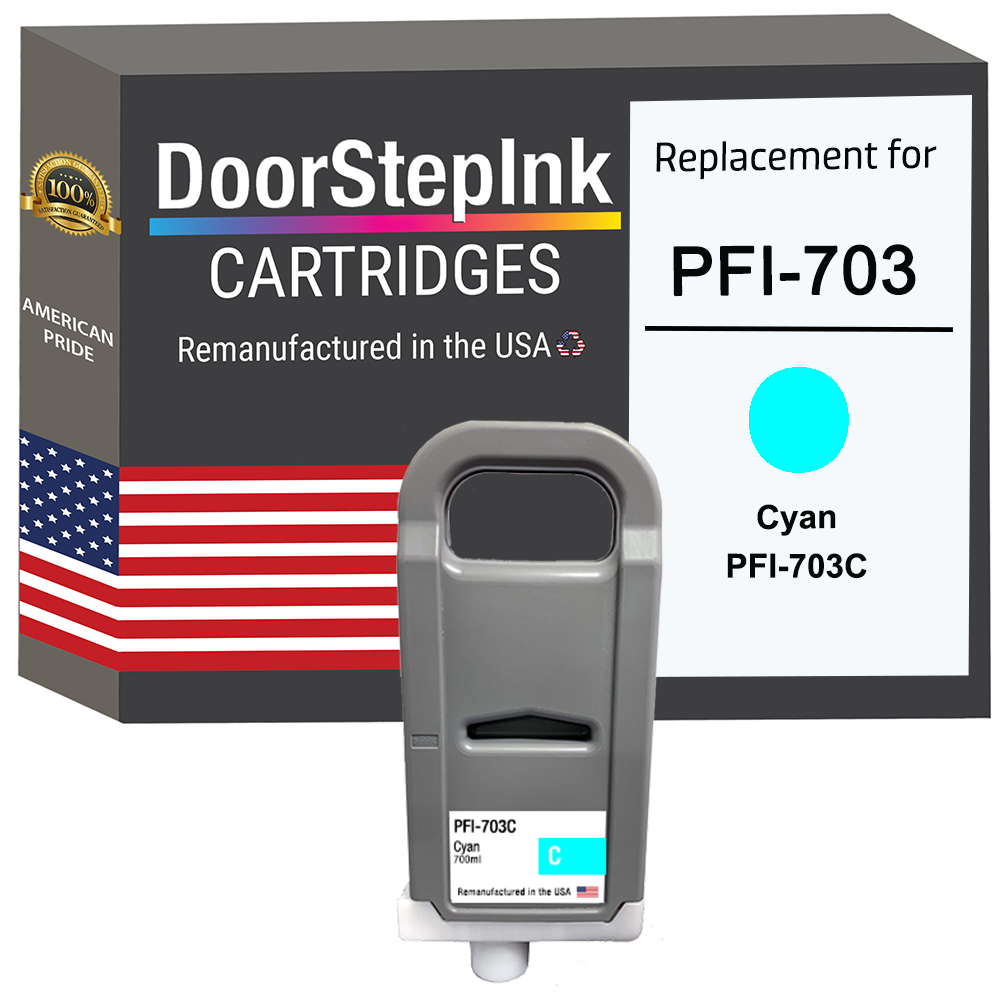 DoorStepInk Brand for Canon PFI-703 700mL Cyan Remanufactured in the USA Ink Cartridge PFI-703C